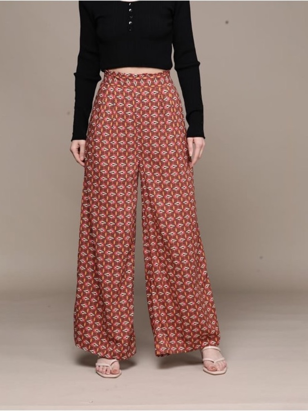 Label Ritukumar Multicolor Geometric Wide-Leg Pant Palazzos Red & Yellow Pattern